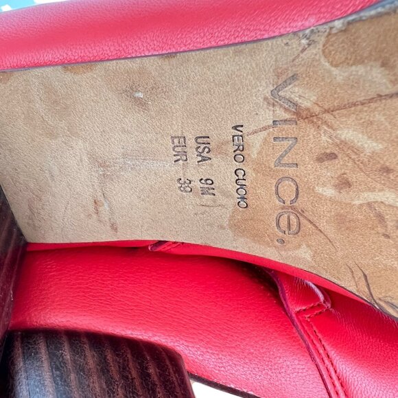 Vince Maggie Block Heel Red Leather Ankle Boots Size 9 - Picture 4 of 13